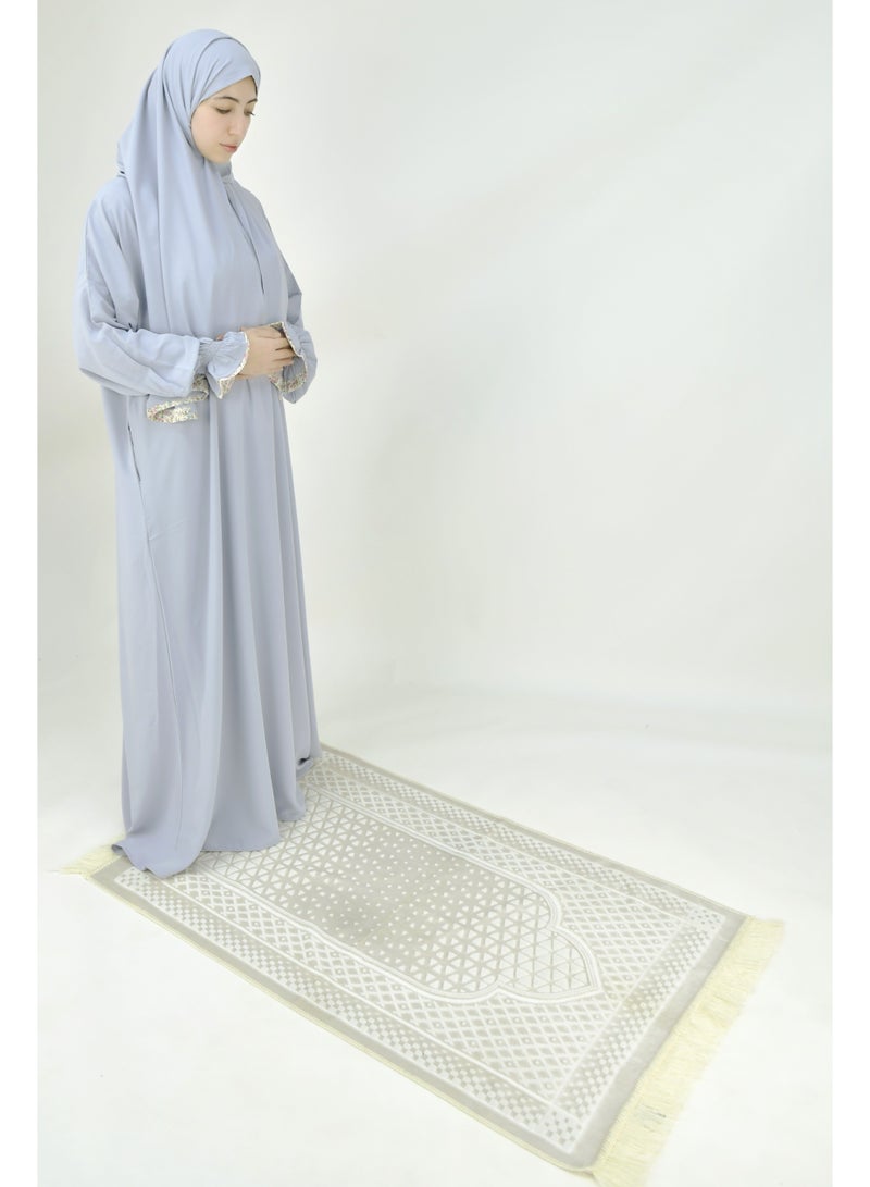  داماس كولكشن باس صلاة نسائي قطعة واحدة من قماش كريب فوكا فاخر مع وشاح متصل وجيب – ملابس صلاة شرعية مريحة - Image 3